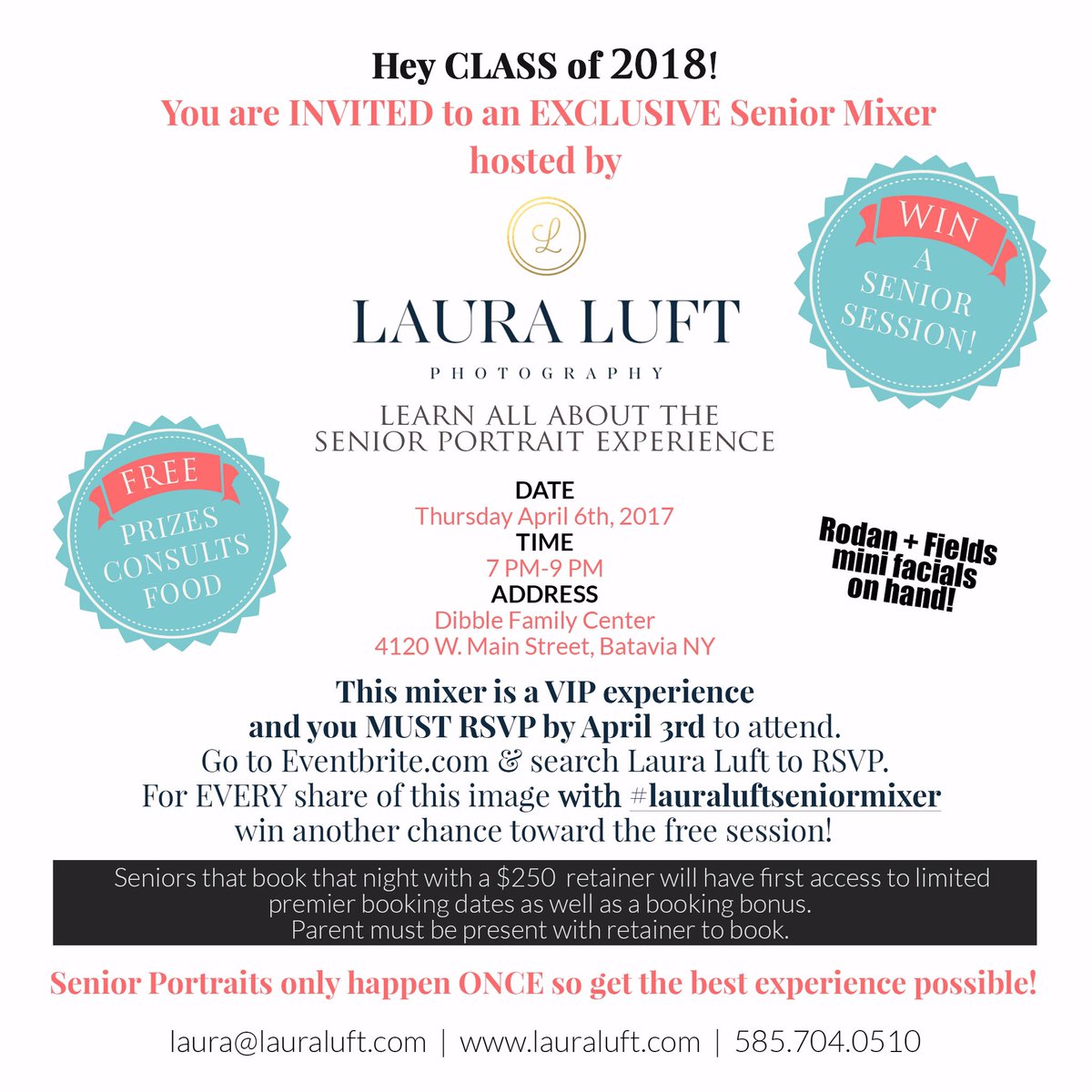 LauraLuftPhotog's tweet photo. CLASS OF 2018!!! Check it out and save the date!      Go to https://t.co/LuA1omWjB7 to register to attend! #lauraluftseniormixer https://t.co/xfD40UdvxV