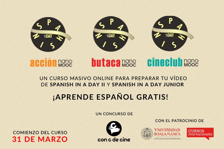 concedecine's tweet image. Paso #2 para participar en #Spanishinaday: 
📚 hacer el #MOOC gratuito de #español para obtener ideas para tu vídeo 📽
spanishinaday.com/nanomooc