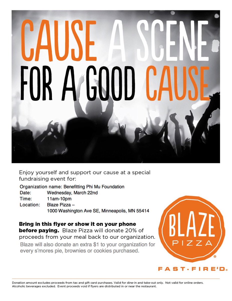 Show this flyer at Blaze today &amp; treat yourself to 🍕 while backing a great cause! 20% of your purchase will be donated to #phimufoundation