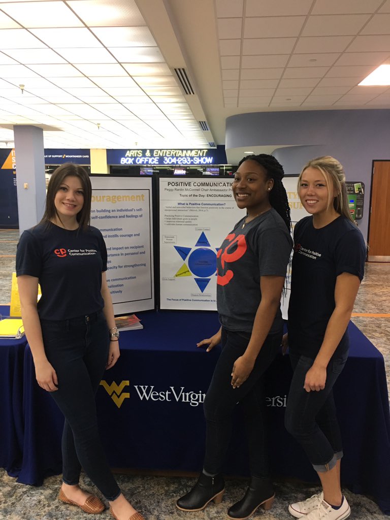 WVUStudents's tweet photo. Come by the Positive Comm booth today and learn about Encouragement! #PositiveCommWeek https://t.co/PFd8kbNaeW