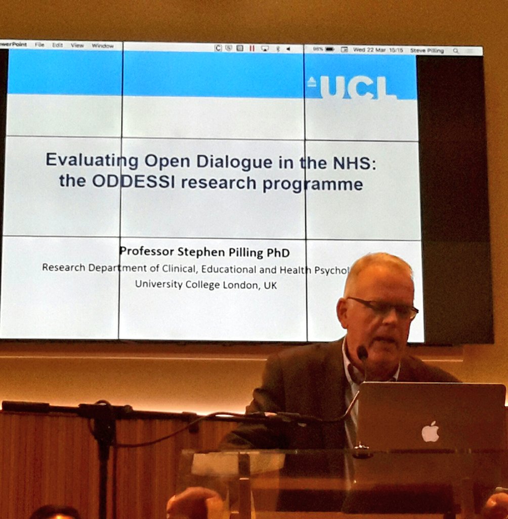 NELFT's tweet photo. Steve Pilling @ucl talks about how the #ODDESSI research programme is evaluating #OpenDialogue in the NHS! #mentalhealth #POD4NHS https://t.co/GEsbJA4o4i