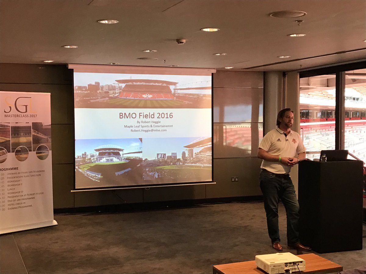SimonG_SGL's tweet photo. Great presentation by Robert Heggie BMO grounds manager for the SGL Masterclass Wembley @TFC_GroundsDept @FieldExperts @SGLsystem @the_iog https://t.co/whkjsuLAMb