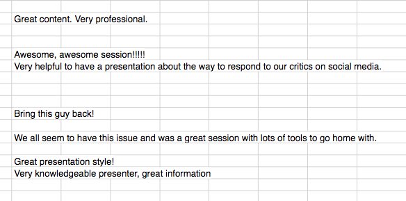Mike_Ekey's tweet photo. Well, this just makes me feel damn good. Presentation reviews from the #MoParks conference. We talked about dealing with online critics. https://t.co/KW5Zuh79HK