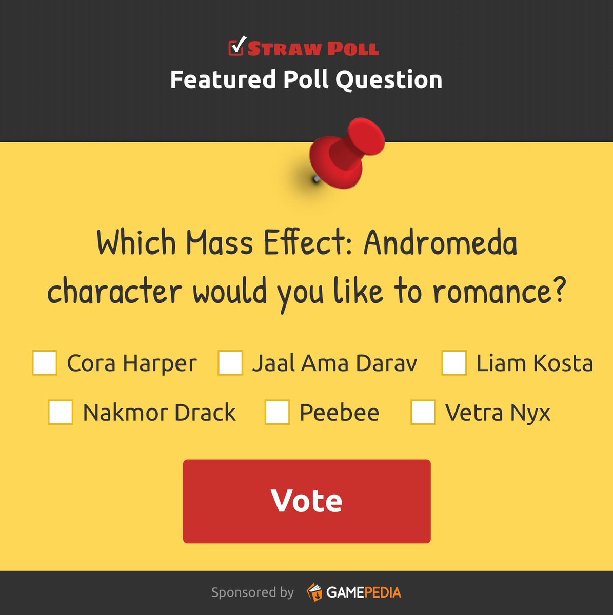 Which #masseffectandromeda  character would you like to romance? Vote here: strawpoll.me/12573010
