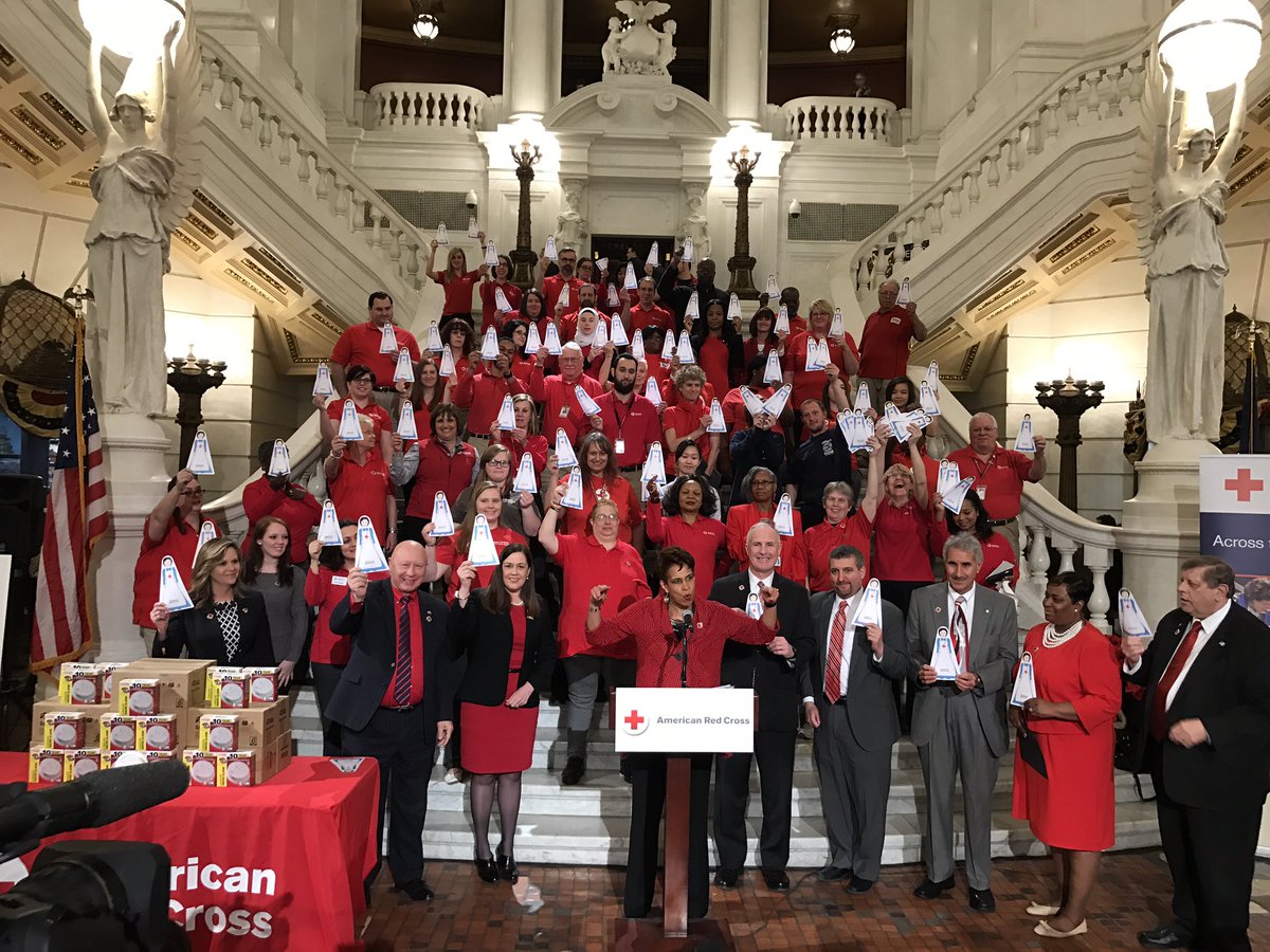 RedCrossPhilly's tweet photo. .@ARC_EasternPA CEO @judgerhughes motivates and celebrates #RedCrossMonth with volunteers at #Pennsylvania state capitol https://t.co/5D5tqRDM6e