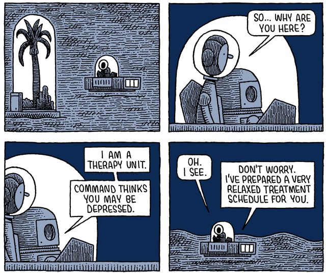 DoubleZCreative's tweet photo. #Doublezrecommends Brilliant stuff #MoonCop by @tomgauld - funny as hell, lo-fi humour graphic book. Seriously well written, original style https://t.co/nlLqd5utAF
