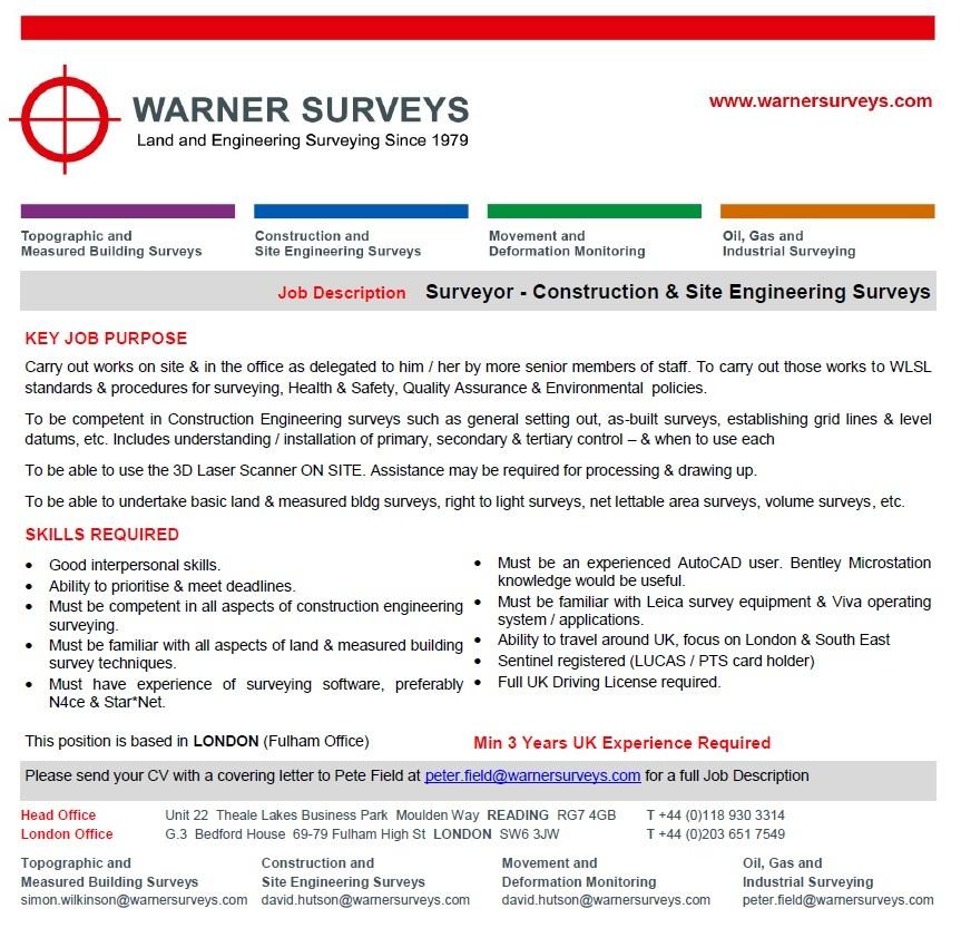 WarnerSurveys's tweet image. London based #ConstructionSurveyor #SettingOutEngineer #Vacancy #SurveyorJobs #SurveyJobs Min 3yrs UK exp. bit.ly/1Wrrdaa