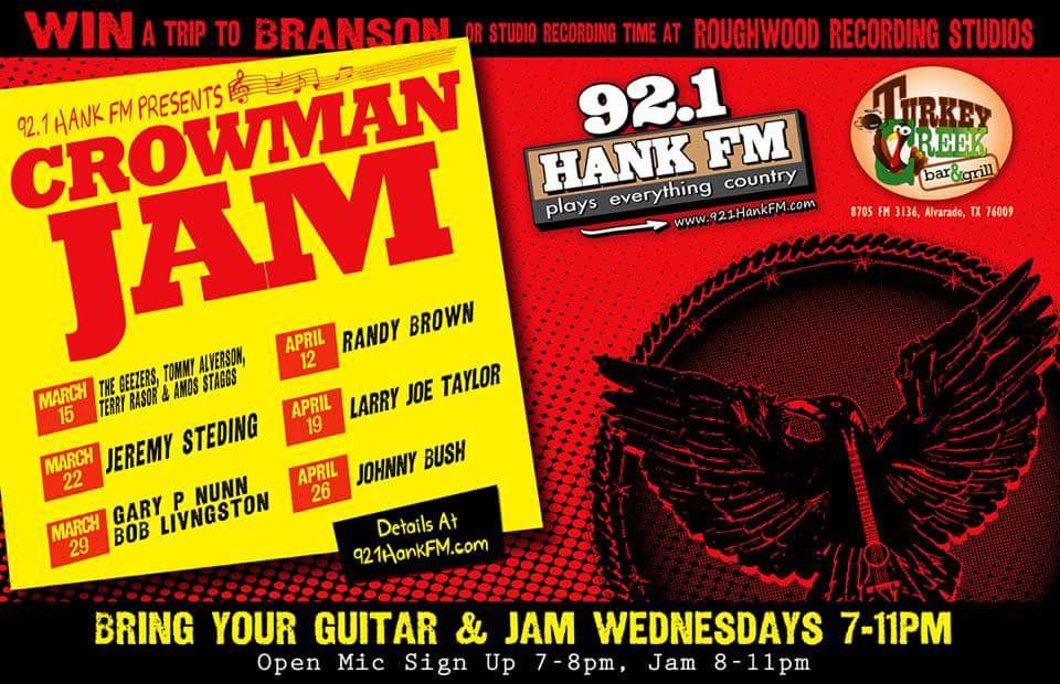 jeremysteding's tweet photo. #CrowManJam with my buddy @texascrowman and @RobynnShayne TONIGHT! 7pm
Turkey Creek Bar & Grill, Alvarado, TX https://t.co/8uTK4DpdwS