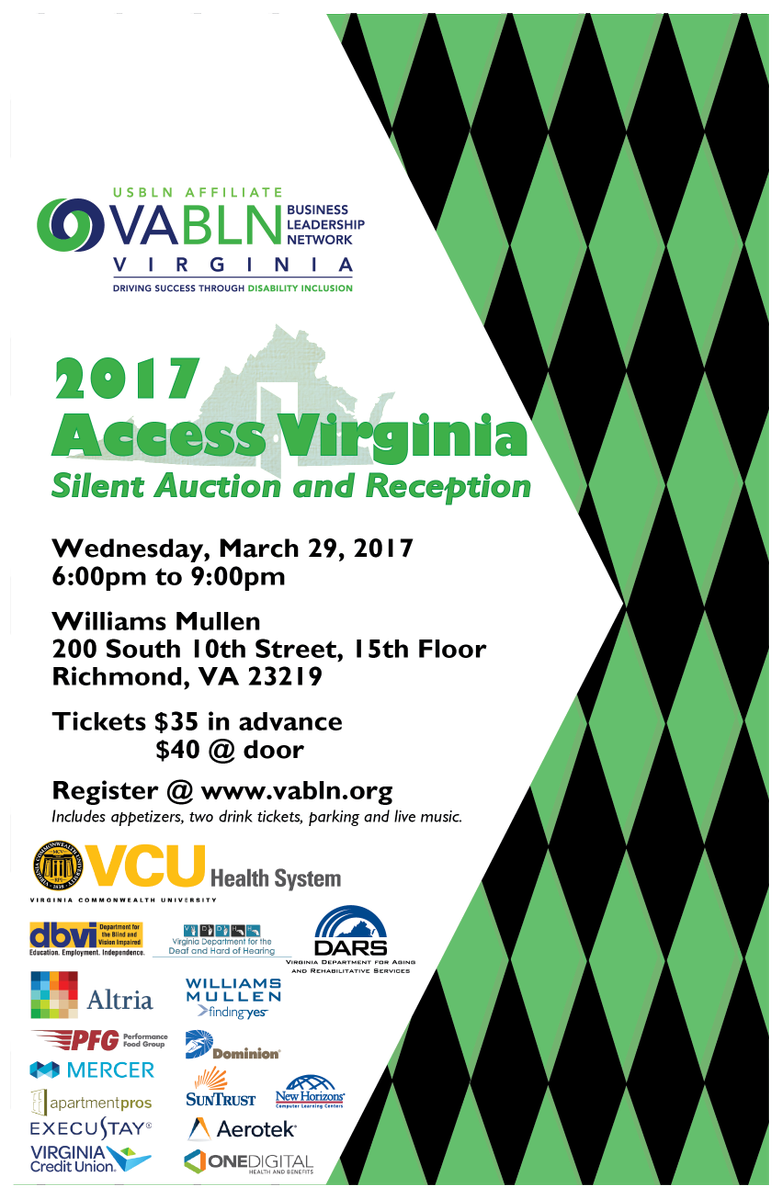 vabln's tweet photo. Join us March 29 for our 2017 Access Virginia Silent Auction &amp; Reception https://t.co/m8tPVp8UOL https://t.co/uhUuE5bTpa