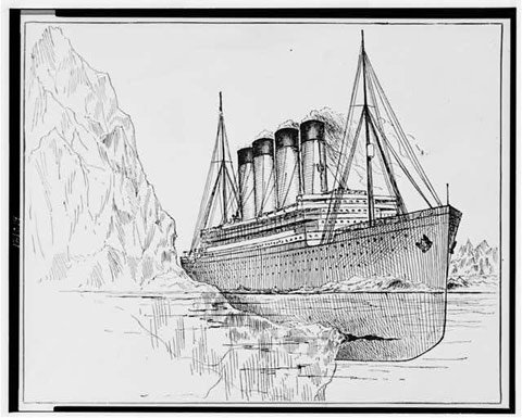 Resultado de imagen de Dibujo del Titanic colisionando con el iceberg por estribor