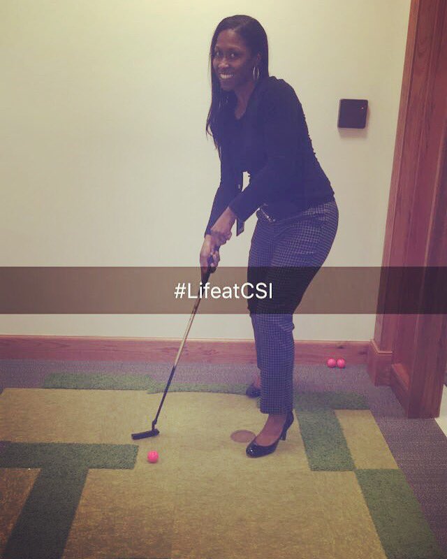Tweet_CSI4's tweet photo. MINI GOLF BREAK!!! Who else has a putting green steps away from their desk?!!! 😆 #LifeatCSI https://t.co/u8009jeONF