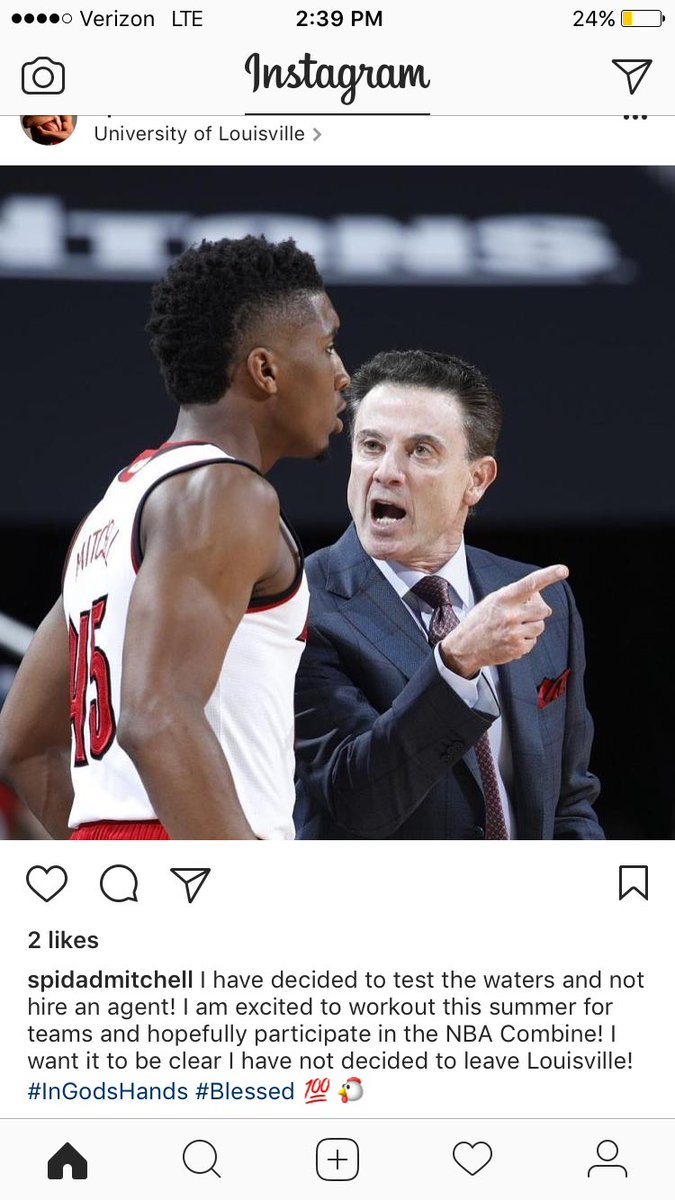 jeffgreer's tweet photo. Louisville's Donovan Mitchell has declared for the NBA draft but has not hired an agent. Has until May 24 to stay in or withdraw. https://t.co/EU3rznAOqF
