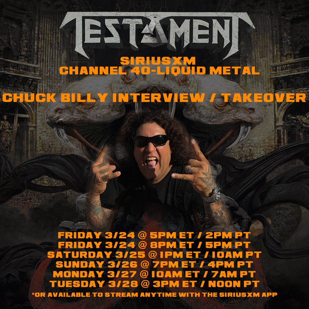 Testament (@testament) on Twitter photo Chuck stops by the @siriusxm Liquid Metal studio to hang w/ host <a href="/josemangin/">Jose "Metal Ambassador" Mangin</a> to talk about the forthcoming tour & much more! Times below! Chuck stops by the @siriusxm Liquid Metal studio to hang w/ host <a href="/josemangin/">Jose "Metal Ambassador" Mangin</a> to talk about the forthcoming tour & much more! Times below!