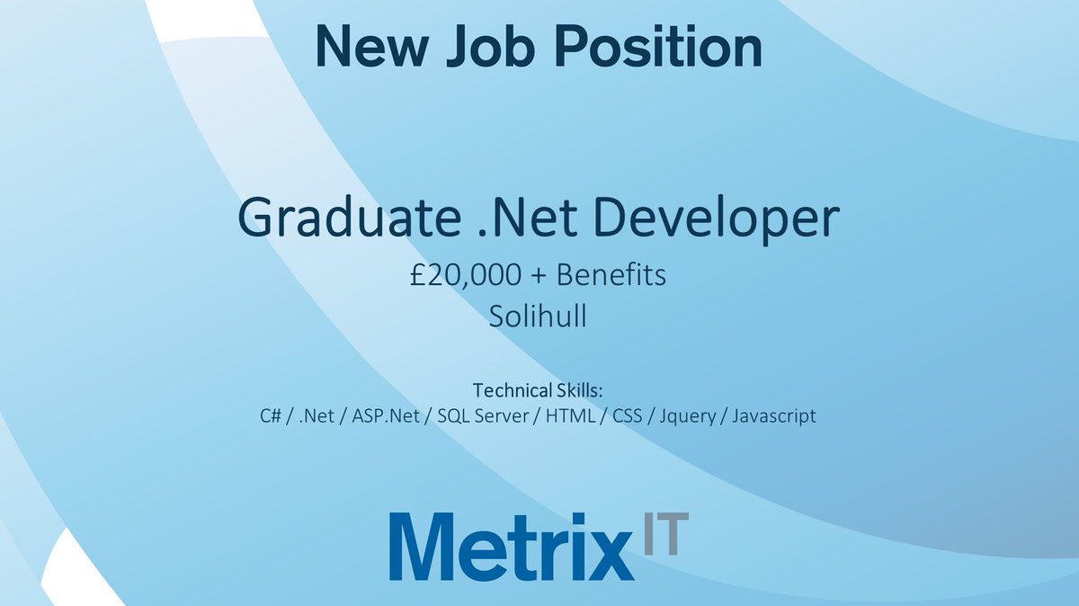 Metrix_IT's tweet image. #GraduateDeveloper #SolihullJob #DeveloperJob #ITJob  - Please email daniel.carr@metrix-it.co.uk for more information.