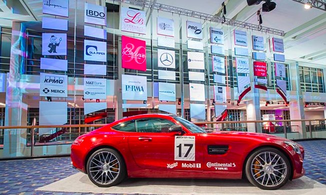BSquaredNYC's tweet photo. KUDOS @MercedesBenz! Event sponsors presented on a suspended display w/ 3x mounted foam boards & die-cut vinyl decals #printing #eventprint https://t.co/p32iI8a2N0