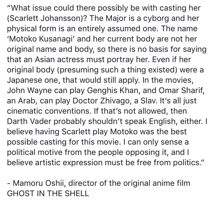 RMBee's tweet photo. My thoughts on the casting of GHOST IN THE SHELL exactly... https://t.co/kthm1dM8ho