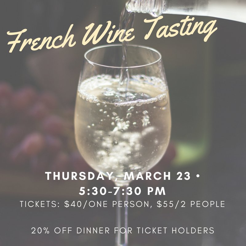 Join us tomorrow night for French wine tasting at the restaurant! 2 flights plus Champagne, dinner 20% off. 231-271-1175 for reservations!