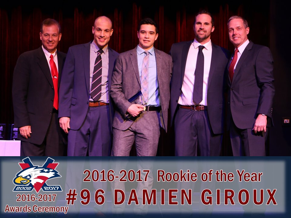 SpiritHockey's tweet photo. Congrats to @damiengiroux20 for being named the 2016-2017 Saginaw Spirit Rookie of the Year.
#15YearsOfSpirit https://t.co/1s6q4Dyrfm