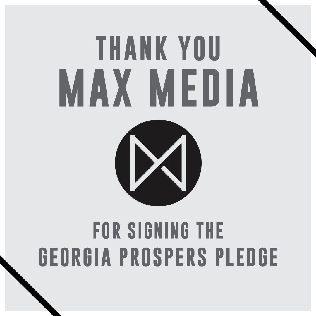 GAprospers's tweet photo. Thanks to @maxmedia_atl for joining the cause to keep Georgia open for business to everyone by signing the Georgia Prospers pledge. https://t.co/eMcVPp4SI2