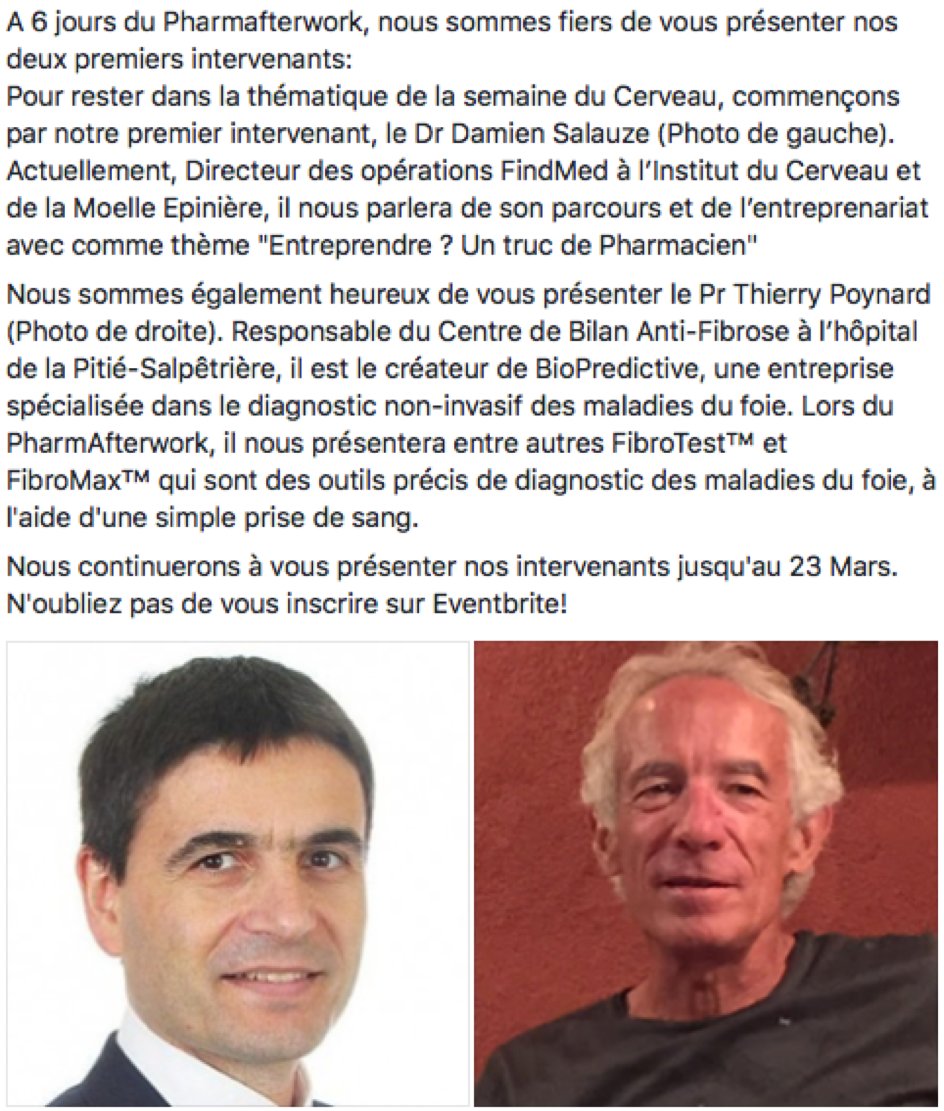 innovfacpharma's tweet photo. #pharmafterwork 2017 ce sera aussi des pointures de l' #innovation - Dr Damien Salauze et Pr Thierry Poynard Fondateur de #biopredictive https://t.co/iCmFmJbZzD