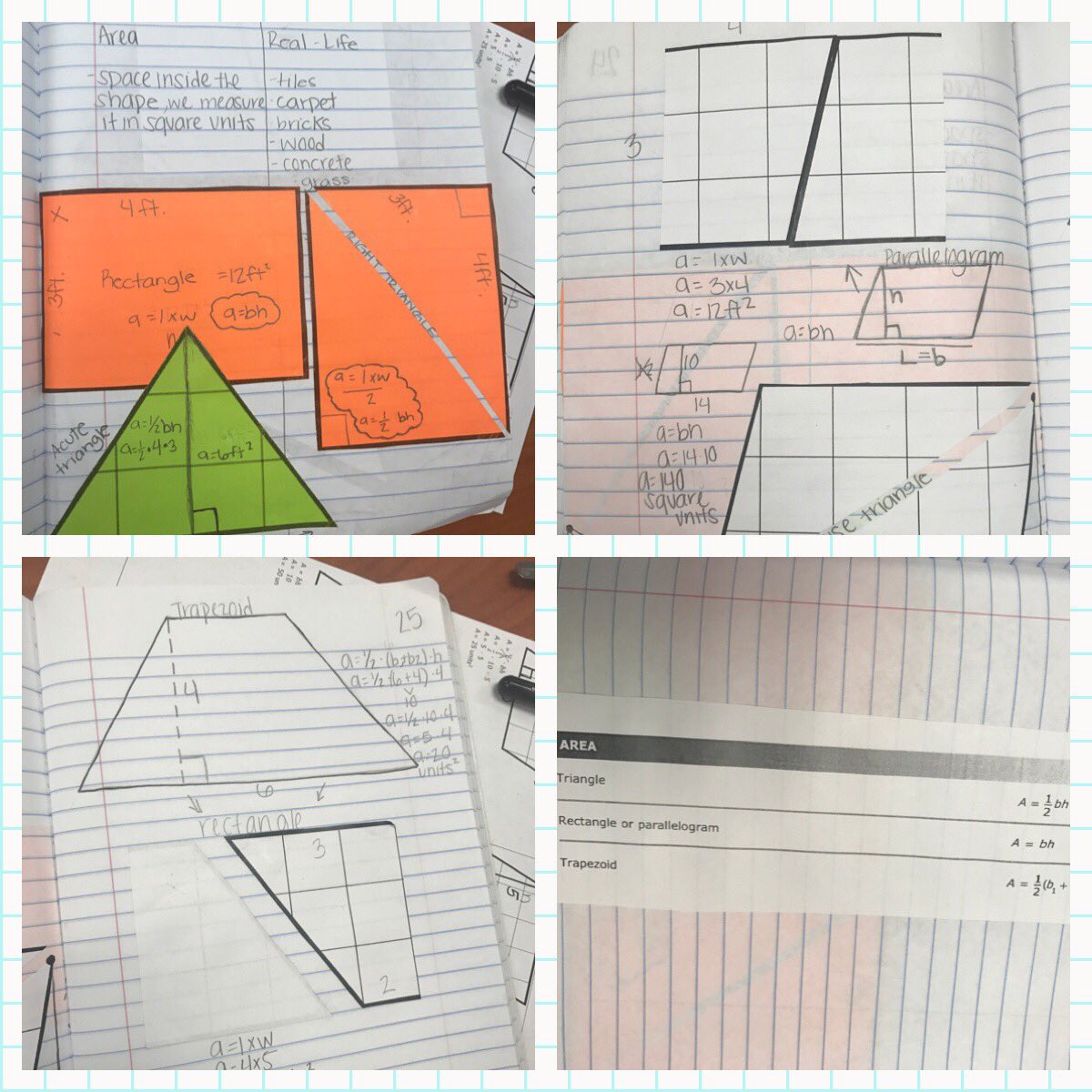 TXMathEducator's tweet photo. Putting interactive back into ISNs! Decomposing shapes to discover area formulas. @AvaAvawill #GISlearns https://t.co/501tuNMEd9