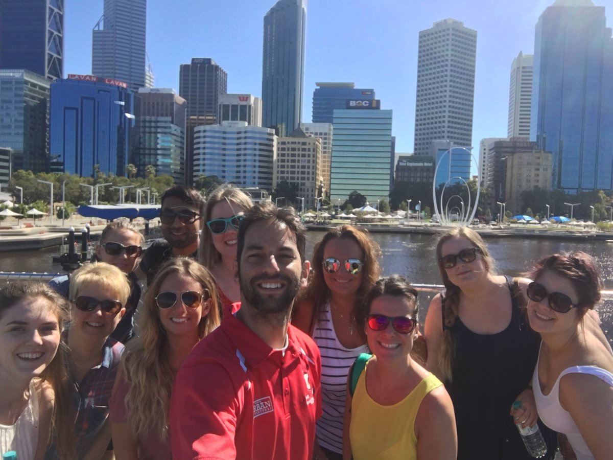twofeetperth's tweet photo. Great to have @T2News & @CarlaHutchT2 and the #t2fam out on a walking tour of Perth. Shameless #selfie at EQ πΈ #perth #justanotherdayinWA https://t.co/kyR7bBohLc