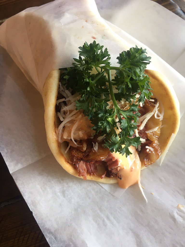 TheAtticonAdams's tweet photo. Ruban Gyros from Manos this week! 
Slow cooked corned beef
Fried cabbage
Swiss Cheese 
&amp; Thousand Island    $5.95 https://t.co/Rp5MCFGv0x