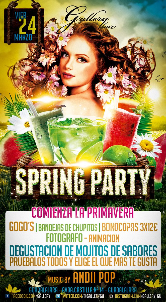 QUE COMIENCE LA PRIMAVERA!Este VIERNES SPRINGPARTY en <a href="/GalleryGU/">Gallery</a>!!Degustación de MOJITOS, GOGOS y MUCHO CACHONDEO!
Haz RT Y ME GUSTA!GRACIAS