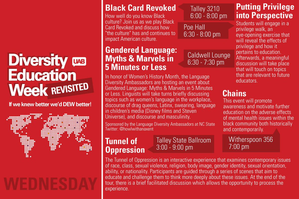 TODAY! Check out the cool events for #DEW Revisited! <a href="/NCState/">NC State University</a> <a href="/NCStateUAB/">University Activities Board</a> #DEWR #ncstate