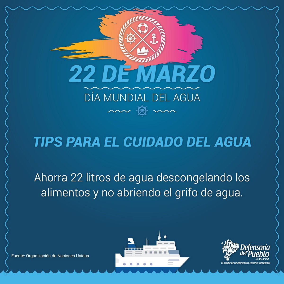 #DíaMundialDelAgua Ahorra 22 litros de agua descongelando los alimentos y no abriendo el grifo de agua