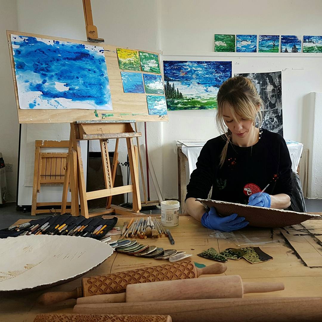 It's been another very busy day!  Today I was working on new illustration experiments using wax and coloured glazes.