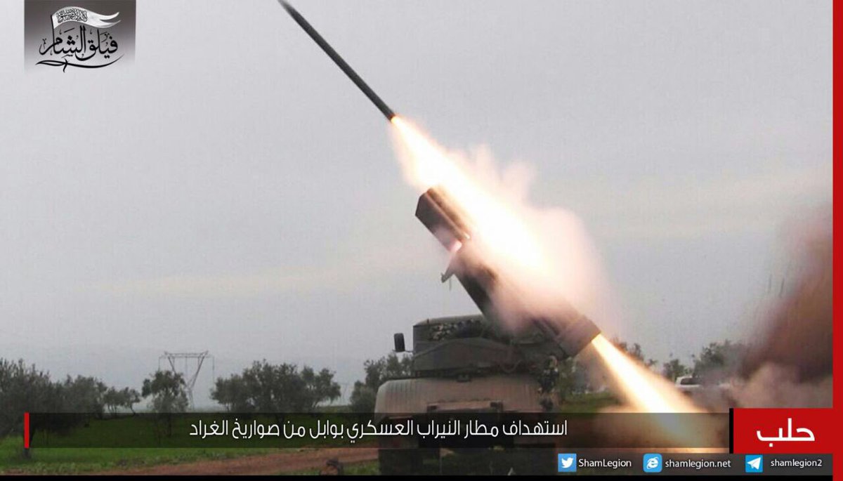 MousaAlomar's tweet photo. استهداف مطار النيرب العسكري ب40 صاروخ غراد ويبدو في الصورة الرائد ياسر عبد الرحيم القيادي في الجيش الحر https://t.co/FMLetQpFQW