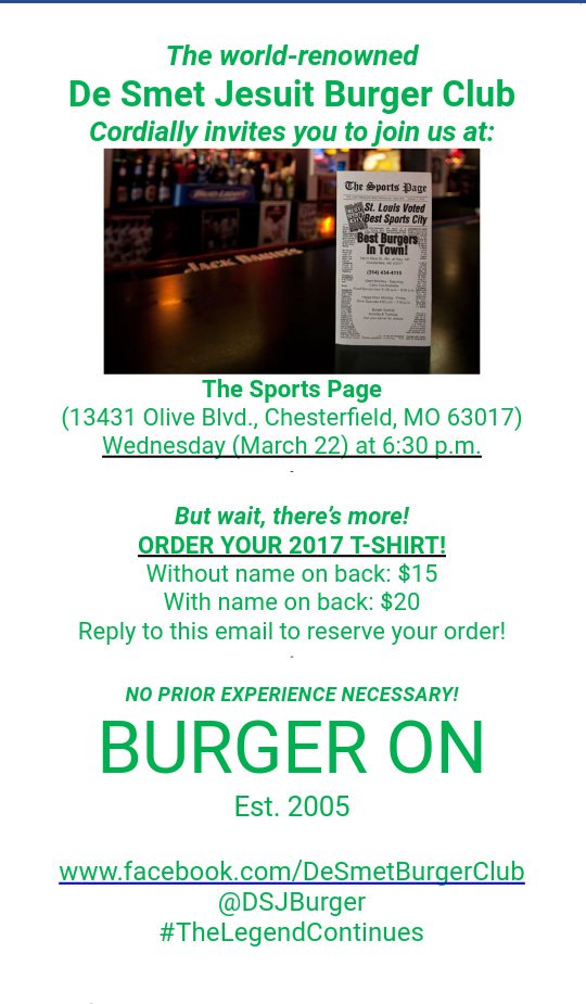 DSJBurger's tweet photo. Tonight. Sports Page. Come have a burger that will change your life. 6:30pm. #BurgerOn https://t.co/TTjmb9Nzke