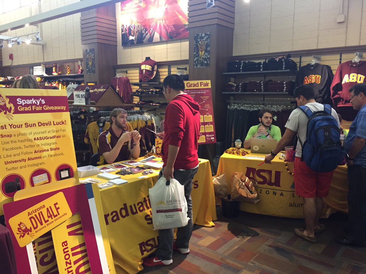 ASU_Alumni's tweet photo. The Tempe campus #ASUGradFair is going on today and tomorrow at the Sun Devil Campus Bookstore!@SunDevilBooks https://t.co/Uu6h1NPzsv