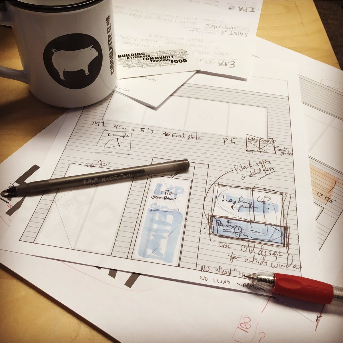 FloodedStudios's tweet photo. You know it's serious when there's coffee & red pen involved! #Branding #LogoDesign #Signage #Logo #FloodedStudios #DesignSomethingDifferent https://t.co/jAWeKdNHVw