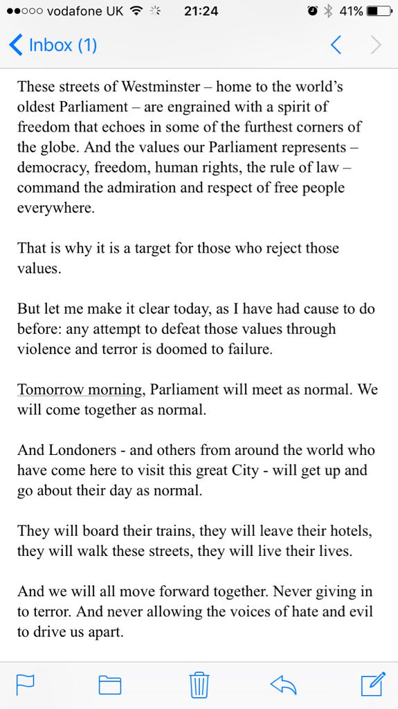 tnewtondunn's tweet image. Extremely good statement from Theresa May. Summed up a shocked nation's defiance poignantly #Westminster