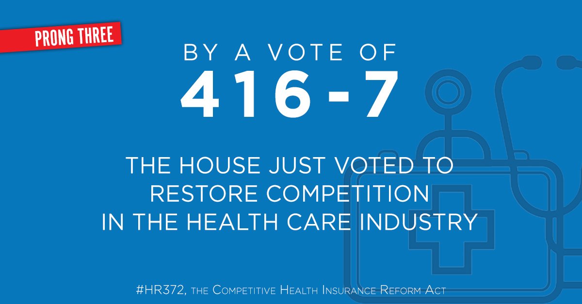 SpeakerRyan's tweet photo. The House took a huge bipartisan vote today to restore competition—just the start of prong three in our plan to #RepealANDReplace #Obamacare https://t.co/oHneuvBxYU