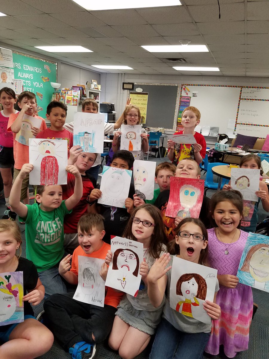 Thank you  Mrs. Geeslin for a great lesson about feelings. Students happy to share their feelings.  #wceloveslearning