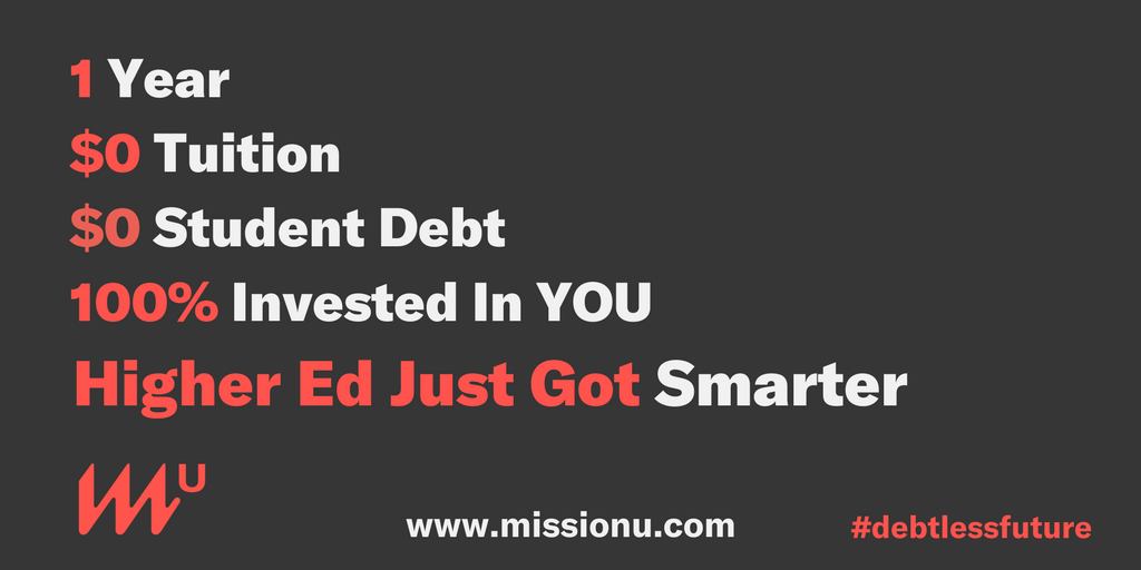 MissionU's tweet photo. Retweet this if you're excited to finally have #highered with a #debtlessfuture. MissionU is ready to invest in YOU. https://t.co/EzOTjTxtEW https://t.co/xCn8DYpHAz