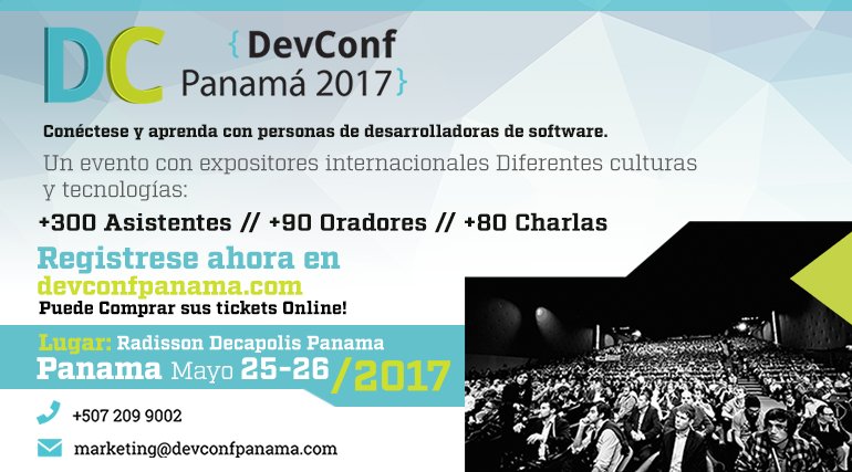 devconfpanama's tweet photo. El evento POR y PARA desarrolladores expertos en Tecnología. Devconf Panama 2017! te esperamos. Info: https://t.co/dMNaArQ9Xg https://t.co/YAE9dX0aAF