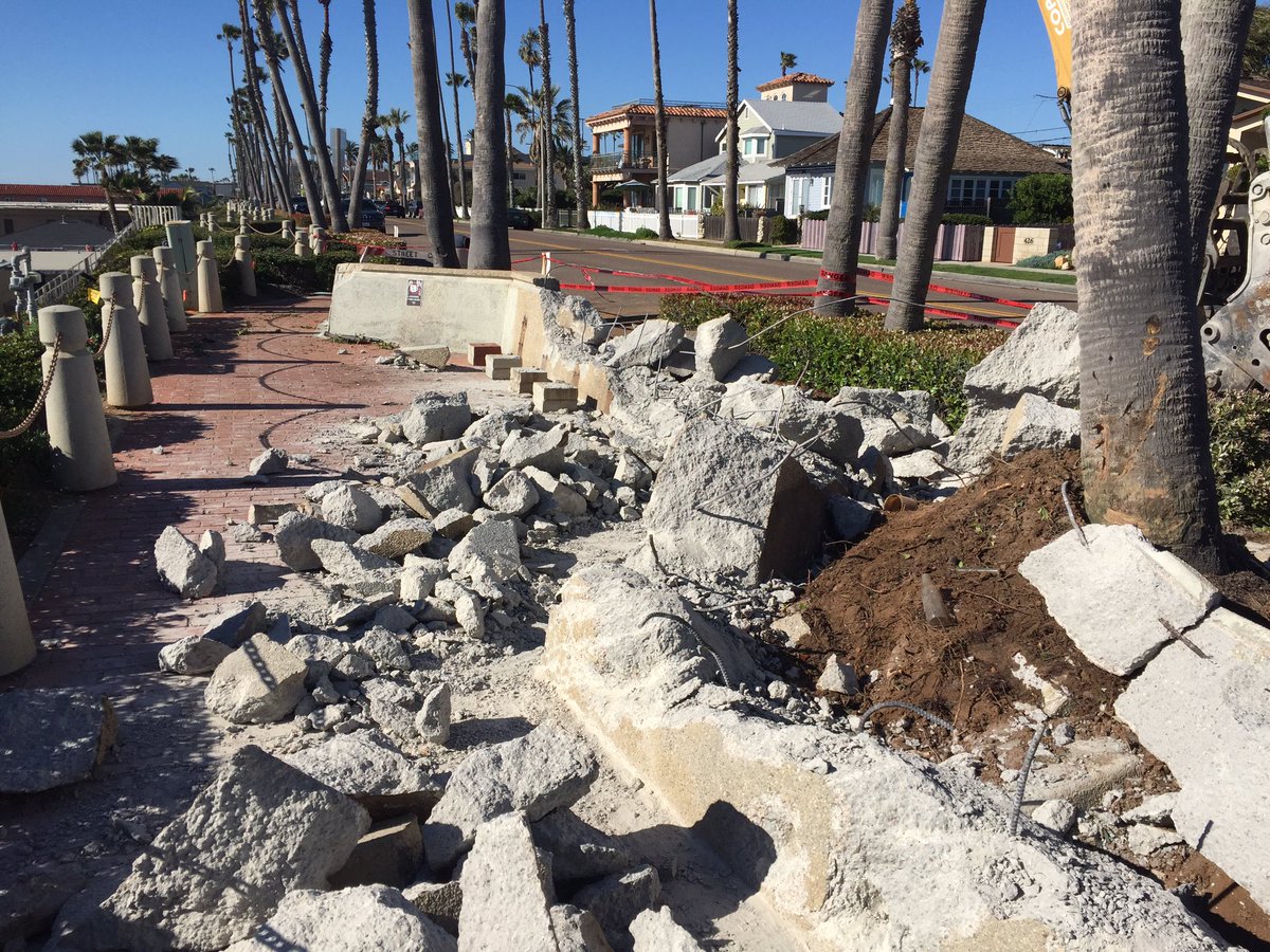 Seating areas on the bluffs over looking Pacific ocean torn out to deprive homeless of there drinking and sleeping areas