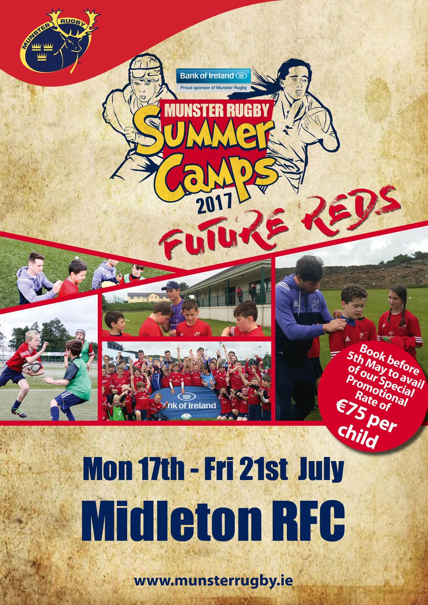 #munsterrugbysummercamp comes to <a href="/Midleton_RFC/">Midleton RFC</a> again this year on the 17th to the 21st of July . Please RT