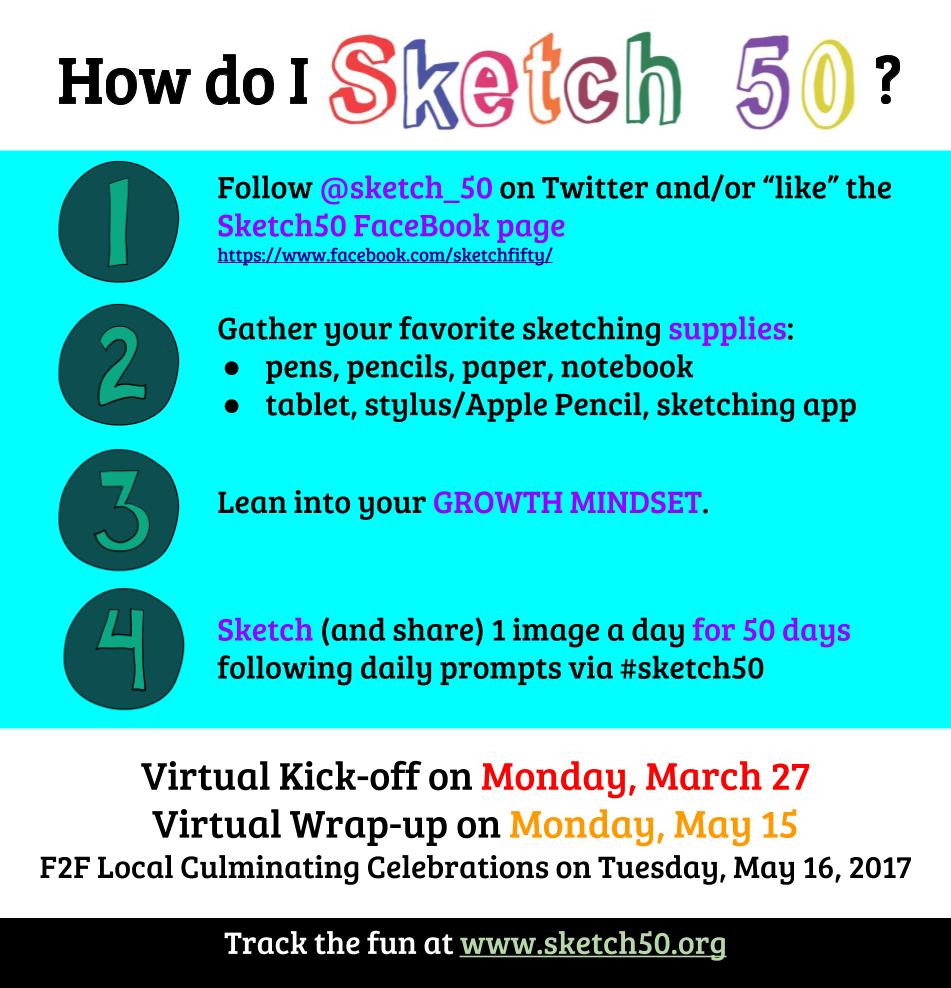 sketch_50's tweet image. Starting March 27, ur invited to join in #sketch50 - 50 days of doodling &amp;amp; sketching. Follow 2 connect &amp;amp; get inspired! #PlayPD #cuerockstar