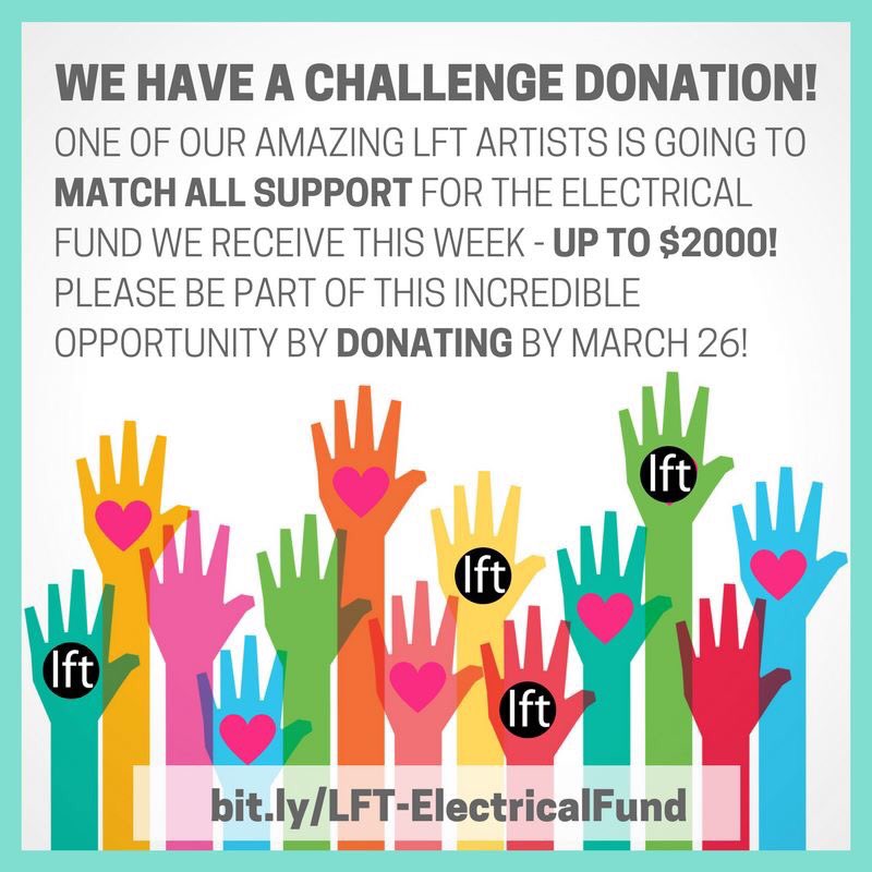 We have a CHALLENGE DONATION! Up to $2000! PLEASE donate by March 26!
HERE: bit.ly/ElectricalFund…
Or any amount: bit.ly/LFT-Electrical…