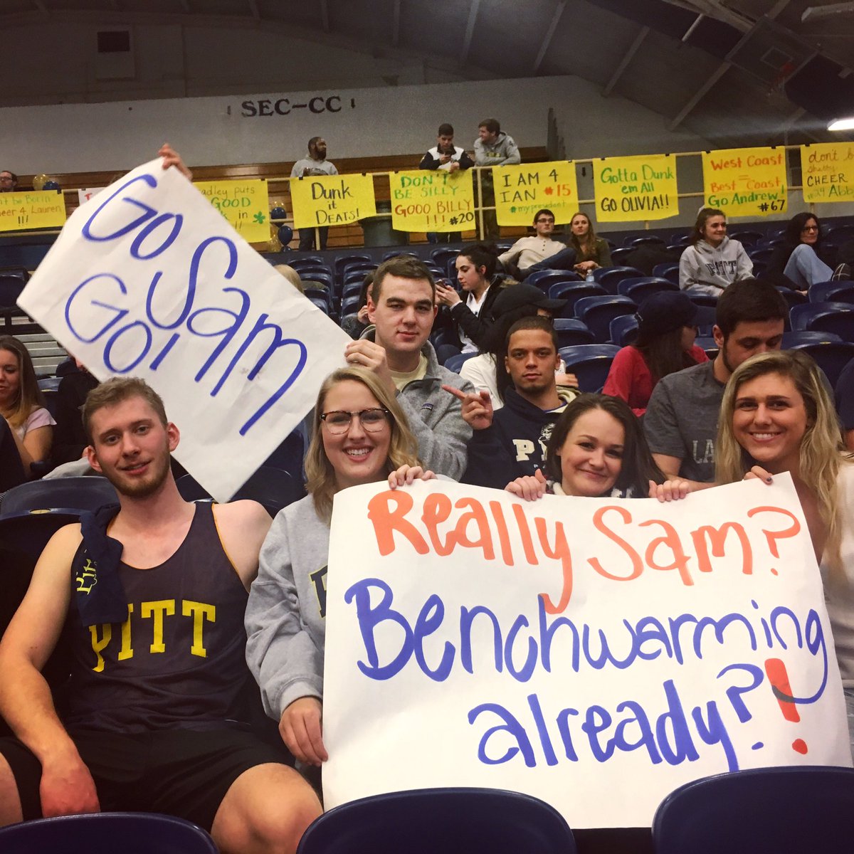 PittAKPsi's tweet photo. Tonight was the Steelers vs Pitt students basketball game &amp; our brother Sam played against the @steelers !  Obviously he had the best fans!🏀 https://t.co/6LXYtH99mA
