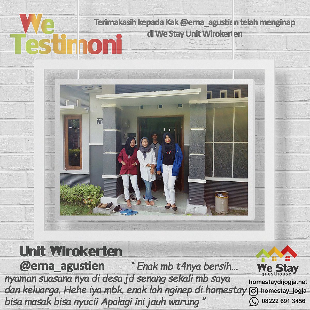 WeStay_GH's tweet photo. #homestayjogja #penginapanjogja : salah satu testimoni dari tamu yang menginap di unit Wirokerten https://t.co/eWTA88AaNY