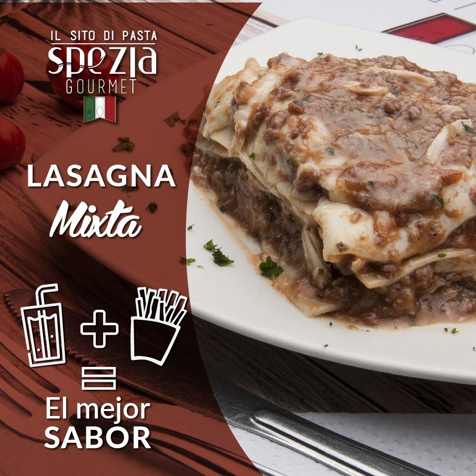 Buona Notte #LASAGNALOVERS Nuestro sabor del día Lasagna Mixta acompañada de papas a la francesa y bebida de 14 Oz Benvenutos #ILSITODIPASTA