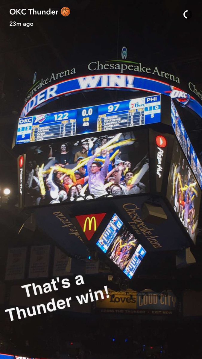 wahsedac's tweet photo. When you make the @okcthunder snapchat #HypeCamChampions https://t.co/MElr9M8Glj