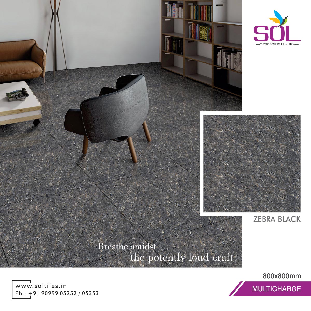 SolTileOfficial's tweet photo. Breathe amidst the potently loud craft - ZEBRA BLACK - 800x800mm MULTICHARGE Tiles #SolTiles #Introduces #MultiCharge #InteriorIdea https://t.co/sMIHlRvFX6