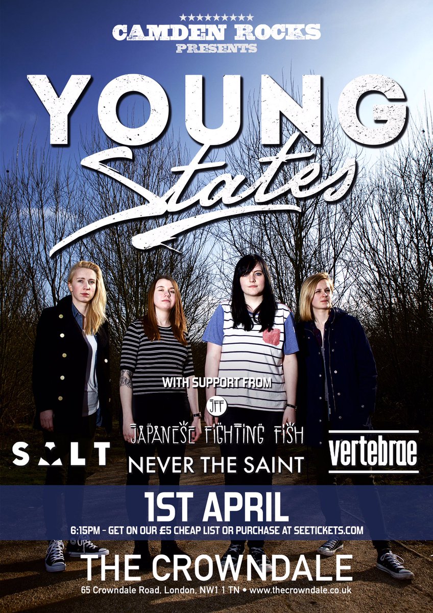 A new show announced for us. Camden Rocks presents, 1st April, The Crowndale, Camden. Email neverthesaintband@gmail.com for £5 cheap list :)